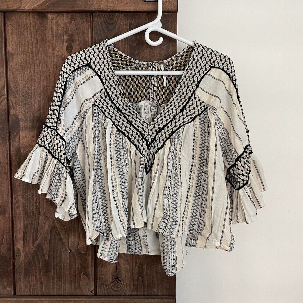 Free People Runnin On A Dream Top Womens Small Ivory Embroidered Crop Top